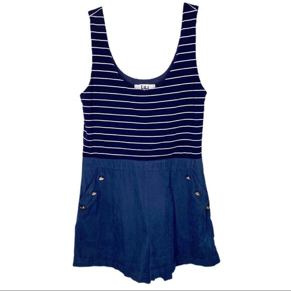 Lili Privé Royal Blue Striped Lion Yacht Romper Shorts Large